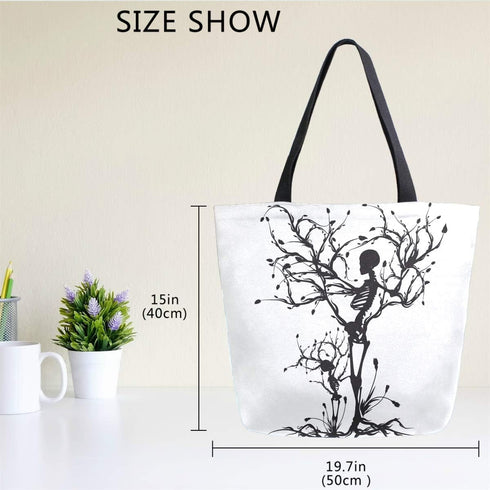 Naanle Skull Canvas Tote Bag Large Women Casual Shoulder Bag Handbag, Tree of Life Reusable Multipurpose Heavy Duty Shopping Grocery Cotton Bag fo...