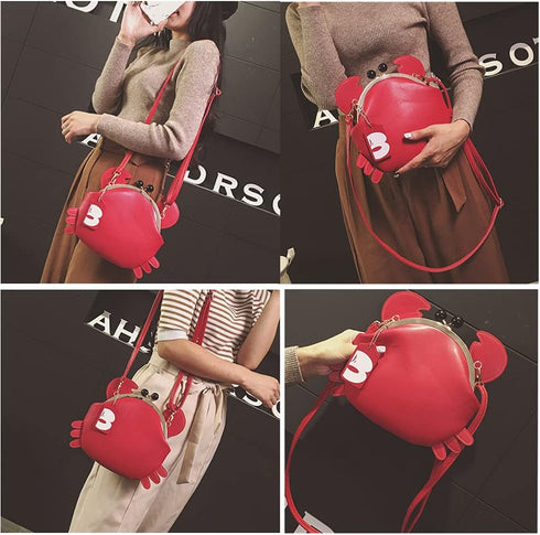 Personalized cartoon style ladies shoulder bag, crab-shaped messenger bag, animal style ladies handbag...