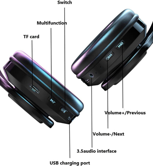 Wireless Bluetooth Headphones-Colorful Lights,Large Battery Capacity,Foldable,Bluetooth 5.0,10 m Range,Stereo Surround,Built-in Microphone,Comfort...