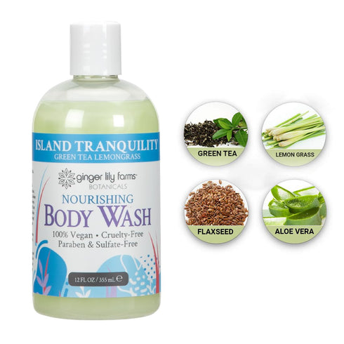 Ginger Lily Farms Botanicals Nourishing Body Wash, Island Tranquility, 100% Vegan & Cruelty-Free, Green Tea & Lemongrass Scent, 12 Fl Oz...