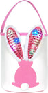 Easter Bunny Baskets with Lights for Baby Girls,Large Pink Kids Easter Bucket Tote with Light up Rabbit Ears for Spring Egg Hunts Party Storage...