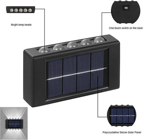 10 LED Solar Up Down Lights Outdoor Waterproof,2 Pack Modern Nordic Sconce Illuminate Outside Sunlight Sensor Lamp, Black Exterior Light Fixture W...