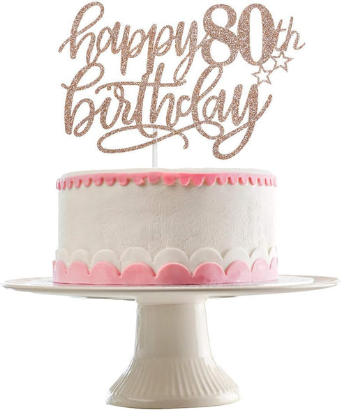 Happy 80th Birthday Cake Topper Rose Gold Glitter, 80th Anniversary Cake Topper 80 Birthday Cake Topper Rose Gold 80th Birthday Cake Decorations f...