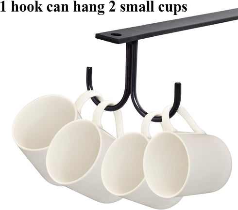 Mocoum Under Cabinet Mug Rack, Rustic Mug Organizer Rack Cup Holder Under Shelf Hanging Hooks Rack for Mugs, Coffee Cups and Kitchen Utensils Disp...