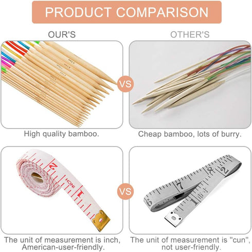 18 Pairs Circular Knitting Needles Set, Vancens Premium Bamboo Knitting Needles with Colorful Plastic Tube, 5 Kind of Tools for Weave are Included...