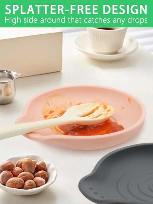 Silicone Spoon Rest for Stove Top, 2 Pcs Stove Spoon Holder, Coffee Spoon Rest for Spatula, Tongs or Spoon, Gray & Pink...