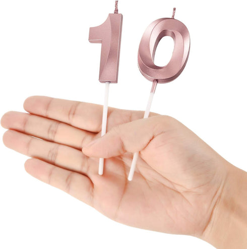 Birthday Candles Numeral Candles Cake Topper Decoration for Birthday Party Wedding Anniversary Celebration Supplies(Rose Gold,10th)...