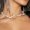 Rhinestone Choker Necklace Silver Crystal Necklaces Fashion Water Ripple Clavicle Chain Party Sparkly Adjustable Chain Jewerly for Women and Girls...