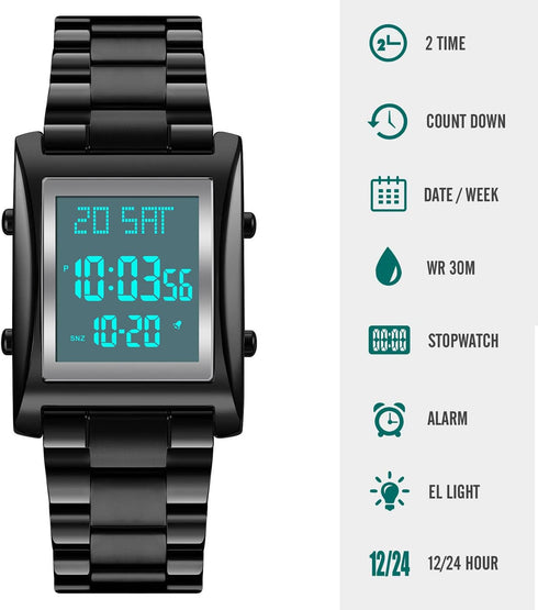 Mens Watches Digital Watch for Men Womens, Stainless Steel Rectangle Watches for Men, Men's Wristwatch Waterproof...