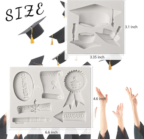 Sakolla Graduation Fondant Molds Silicone Doctoral Cap Diploma Chocolate Candy Molds Congrats Grad Congratulations Mould Cake Toppers Party Decora...