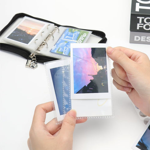 Black Mini Photocard Binder with Zipper and 25 Double-Sided Pockets for Photo Album Business Cards Postcards or Pictures (Black)...