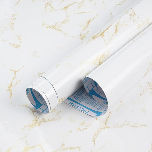 White Marble Contact Paper Glossy Marble Peel and Stick Wallpaper Yellow Marble Grain Self Adhesive Wallpaper DIY Removable Contact Paper Waterpro...