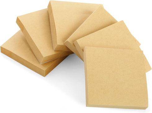 Juvale 6-Pack Kraft Paper Sticky Notes 3x3 inch, Brown Self-Adhesive Memo Notepad Set, Self-Stick Note Pads for Office Work, Home, School, Teacher...