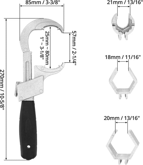 QWORK Adjustable Double-Ended Wrench, Heavy-Duty Multifunctional Bathroom Pipe Wrench, Adjustable to 80mm, for Faucet Sink Water Plumbing Repair...