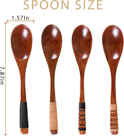 Wooden Spoons, 5 Pieces 9.25in Japanese Style Kitchen Utensil Oval Scoop for Eating Mixing Stirring Cooking Coffee Table Bowl Nonstick Pots Kitche...