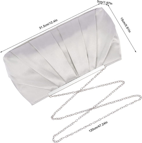 Womens Satin Evening Clutch Purses Elegant Pleated Satin Evening Handbag with Detachable Chain Prom Handbag...