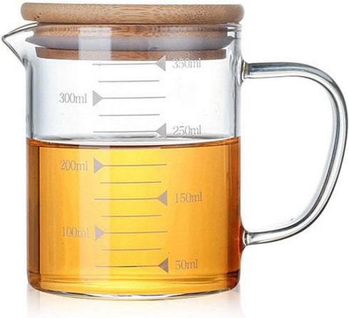 DEVILMAYCARE Glass Beaker with Handle and Lid, Measuring Cup for Easy Visibility, Baking, Cooking, Pouring Liquid 12 Oz (350ML)...
