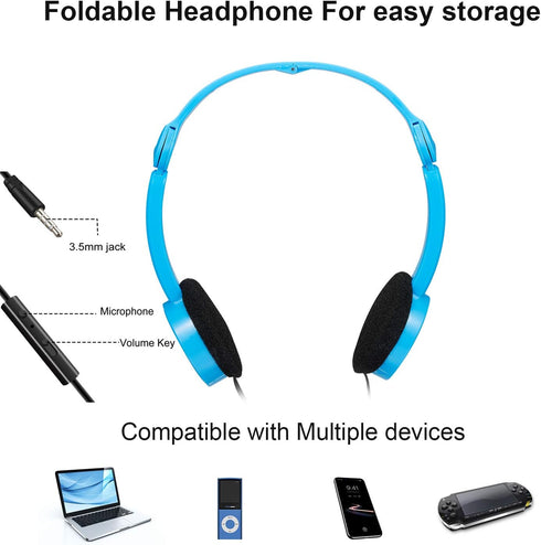 Kids Headphones Wired Over Ear Headphone Lightweight Stereo Headset Adjustable Headband Headset with Mic 3.5mm Foldable Earphone for Kids Boys Gir...