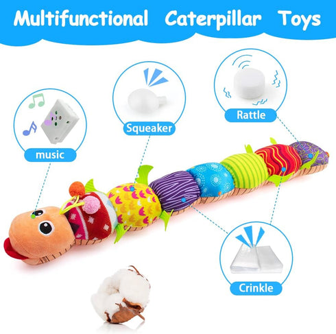 Baby Toys for 0-3-6-12 Months,Musical Caterpillar Infant Toys with Rattle Crinkle Squeakers,Stuffed Animal Tummy Time Toys Plush Crawling Newborn ...