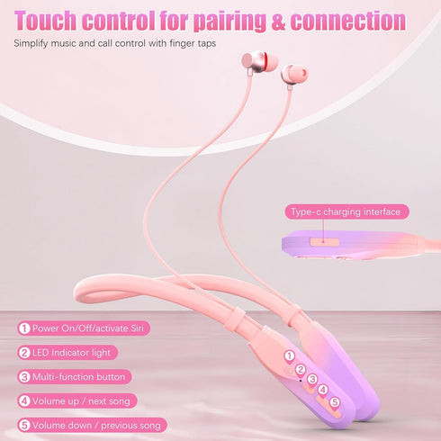 Neckband Bluetooth Headphones, 200H Extra Long Playtime Wireless Stereo Neckband Earbuds with Microphone, Waterproof Balanced Armature Drivers in ...