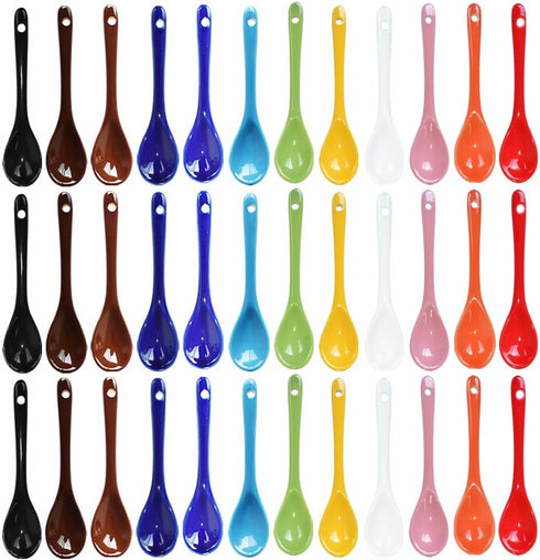 3 sets of 12 Color Porcelain Egg Spoons Ceramic Spoons 4.7 inch Coffee Dessert Yogurt Tea Milky Tea...