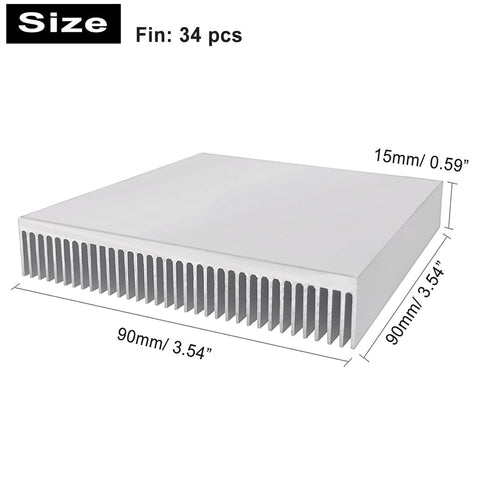 Aluminum 90mm Heat Sink 90x90x15mm/3.54“x3.54”x0.59” Square Large Heatsink Radiator Circuit Board Cooling Cooler Fin for Power DC Converter Electr...