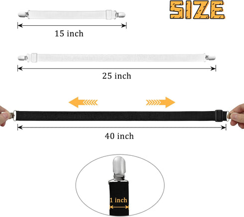 WishLotus Bed Sheet Clips, 4Pcs Elastic Black&White Adjustable Sheet Suspenders Heavy Duty Sheet Holder Straps for Fitted Sheets, Sofa Covers, Cou...