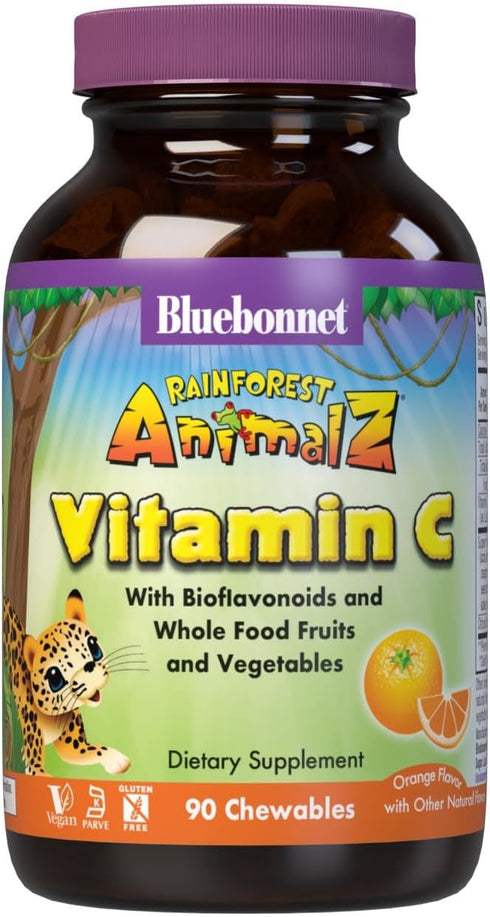 Bluebonnet Nutrition Rainforest Animalz Vitamin C Animal Shape Chewable Tablets, 250mg of Vitamin C, Soy-Free, Gluten-Free, Kosher Certified, Dair...
