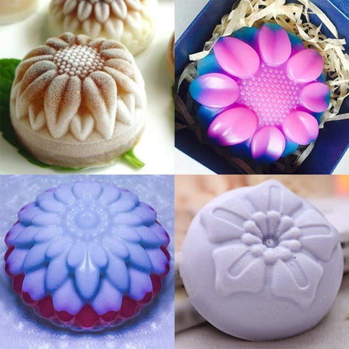 Echodo 6 Cavity Silicone Flower Soap Mold Chrysanthemum Sunflower Mixed Flower Shapes Cupcake Backing Mold for Homemade Soap, Cake, Cupcake, Bread...