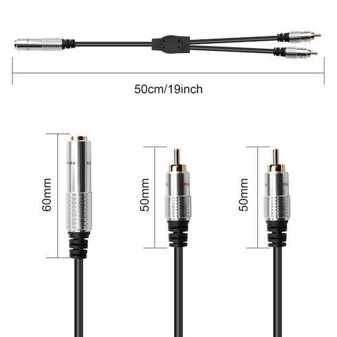 PNGKNYOCN 6.35mm to 2RCA Audio Cable, 1/4" TRS Female Stereo Jack to Dual RCA Male Plug Y Splitter Adapter Cable for Guitars?Speaker,Home Stereo S...