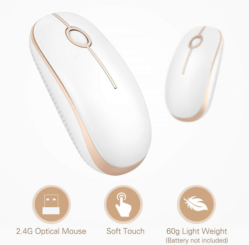 VssoPlor Wireless Mouse, 2.4G Slim Portable Computer Mice with Nano Receiver for Notebook, PC, Laptop, Computer (White and Gold)...