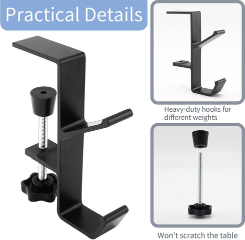 Desk Mount Bag Holder Hook Clamp-On Backpack Hanger Portable Desk Mount Headphones Holder Reduce Desk Clutter for Table Desk, Under Counter (Black...