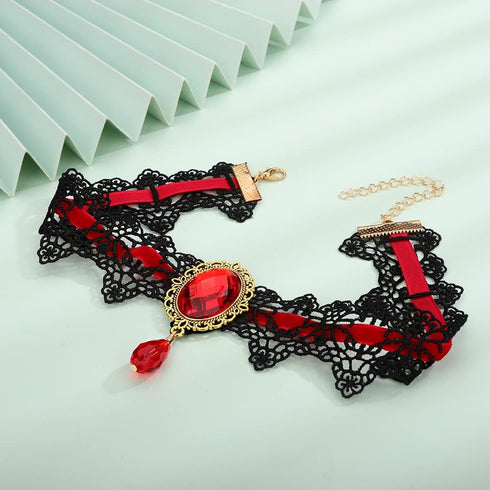 Xerling Black Crystal Beads Pendant Lace Choker Vintage Gothic Elegant Halloween Costume Necklaces Goth Collar Choker for Women Girls...