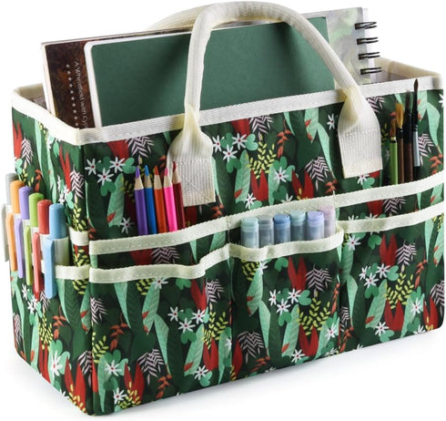 E-WEICHEN Craft Organizer Tote Bag Art Storage Caddy with Multiple Pockets Storage Containers for Art,Craft,and Office Supplies Storage Tropical R...