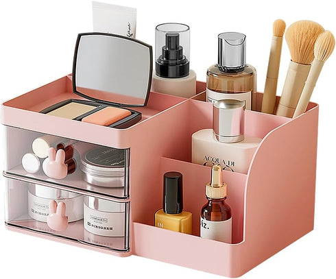 Makeup Storage Organizer with 2 Drawers, Desk Vanity Countertop Skin Care Cosmetic Display Case Make up Stands for Hair Accessories Lipstick Lotio...