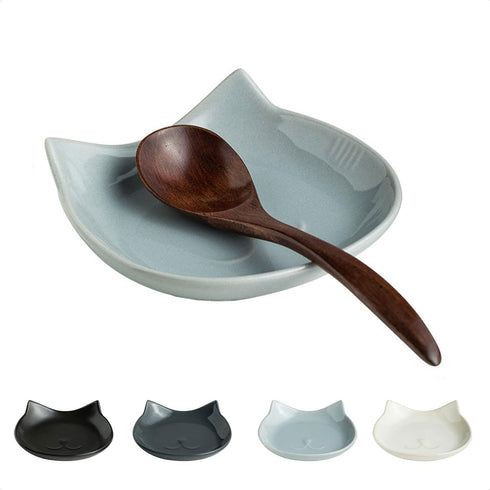 Ceramic Spoon Rest for Kitchen Counter, 5.12 Inches Cute Spoon Holder for Stove Top, Cat Utensil Rest Cooking Spoon Holder, 1 Pack Light Gray...