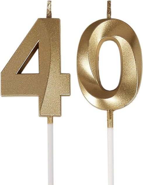 Bailym 40th Birthday Candles,Gold Number 40 Cake Topper for Birthday Decorations Party Decoration...