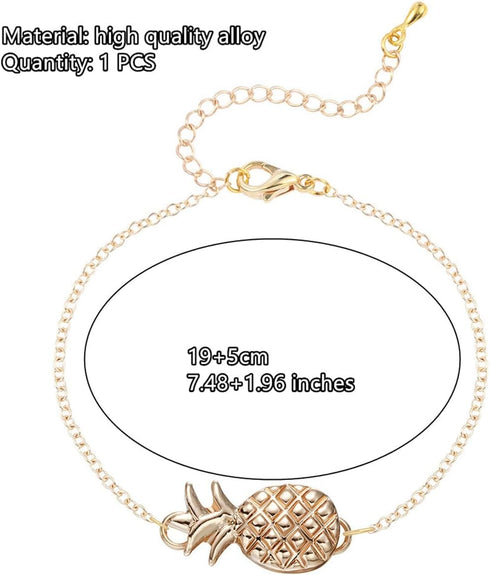 Gold Pineapple Bracelet Anklets for Women Hawaii Boho Beach Adjustable Bracelet Ankle...