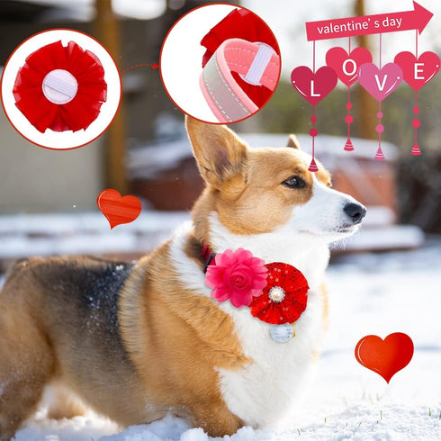 20pcs Pink Rose Red Pet Dog Collar Attachment Flower Bows, Slide Small Dog Collar Bowties, Removable Dog Bowties for Holiday Festival Valentine's ...