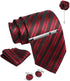 Burgandy Striped Ties For Men – Tie Set With Pocket Square Cufflinks Tie Clip Bar & Flower Brooch Pin For Mens (Pack of 5) (AXTS57)...