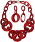 Women Simple Acrylic Collar Choker Cluster Bib Statement Chain Necklace and Hoop Earring Jewelry Set, 18" (Red)...