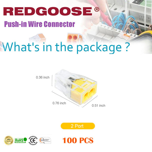 100PCS Push-in Wire Connector 20-12AWG Wire Nuts Splice Terminal - 2Port...