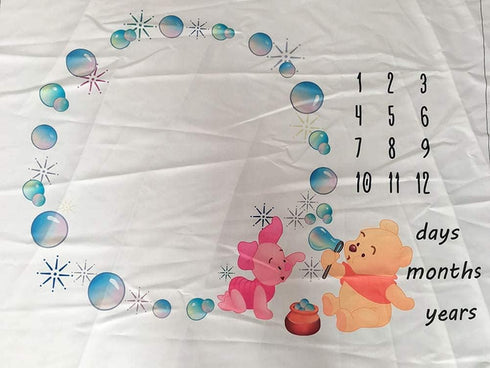 Baby Monthly Milestone Blanket Newborn Photo Props Shoots Backdrop Personalized Animal Yellow Bear Pink Elephant Blowing Bubbles Photography Growi...