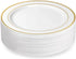 premium hard plastic round white plates 7in white with gold rim Heavyweight Dinnerware Set Dessert Salad Plates Appetizer utensils for Wedding and...