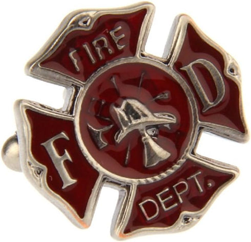 Fire Department Emblem Shield Cross FD Fireman Pair Cufflinks w/Presentation Gift Box Polishing Cloth...