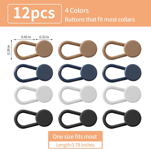 12 Pcs Collar Extenders with 4 Colors Wonder Button for Expanding Length for Men Women Dress Shirts(Black,White,Blue, Khaki)...