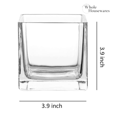 Whole Housewares Square Glass Flower Vase Centerpiece Set - 6 Pack Botanical Arrangements and Candle Holder Decoration - Thick Glass and A Stable ...