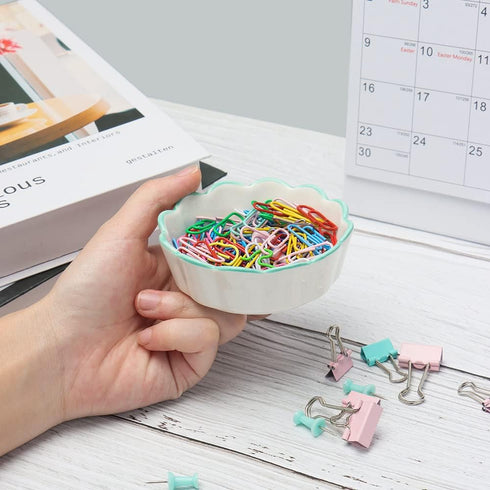 NatSumeBasics Ceramic Paper Clip Holder with Green Dinosaur Cute PaperClip Dish Cup Holders Dispenser for Home Office Desk Organizer Accessories a...