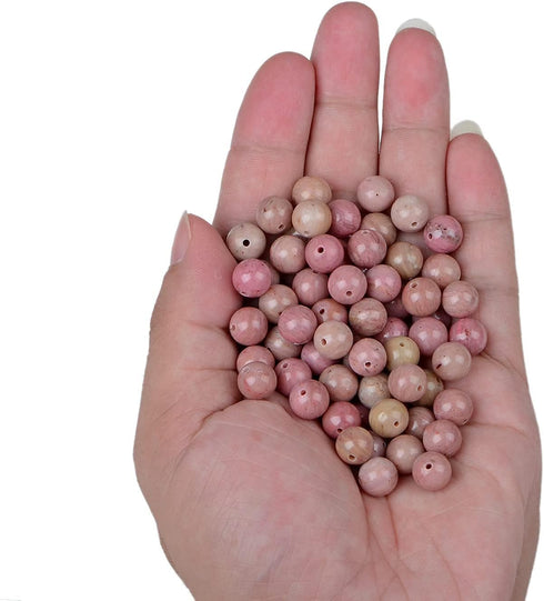 Bymitel 140Pcs Natural Crystal Beads Stone Gemstone Round Energy Healing Loose Beads with Stretch Cord for Jewelry Making Bracelets Anklets (Rhodo...