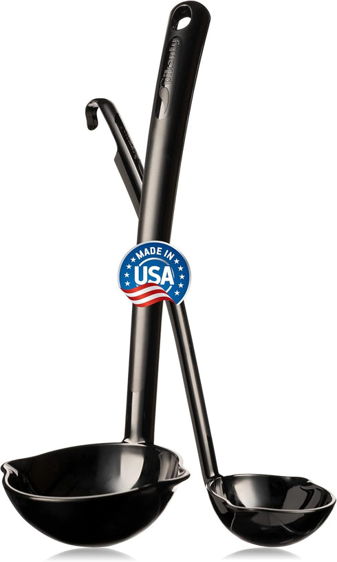 Soup and Sauce Ladle Set of 2 - Durable, Heat-Resistant Kitchen Utensils, Perfect for Serving & Cooking, Made in USA, Dishwasher Safe (Black)...